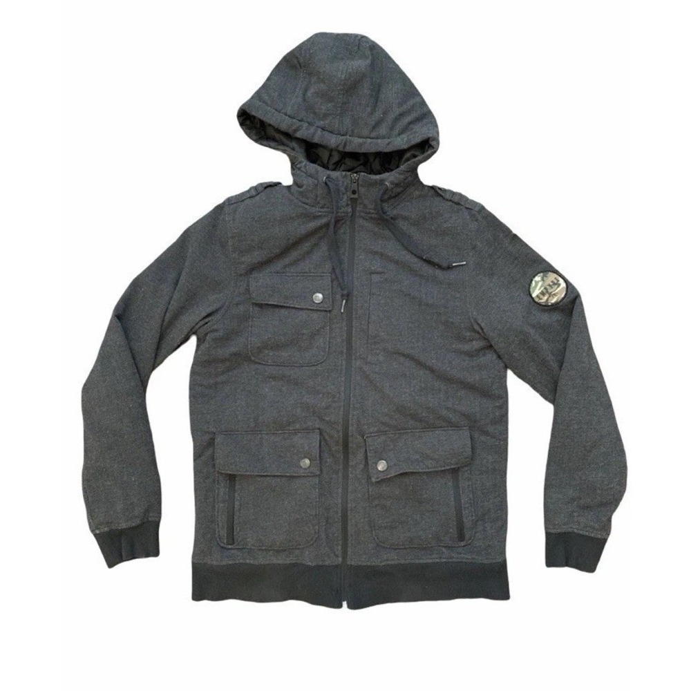 Empyre Surplus Hoodie Zip Up‎ Jacket Men's Large Gray Pockets Streetwear